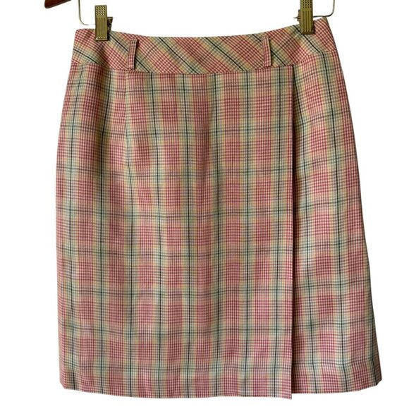 Vtg Worth Silk Linen Blend Skirt Plaid Faux Wrap Side Zip Lined Light Academia - Picture 1 of 15